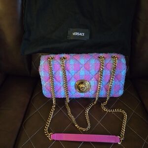 Versace NWT Pink and Blue Shoulder Bag with Gold Chain